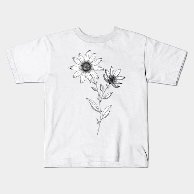 WIldflower Ink Drawing Kids T-Shirt by ChipiArtPrints